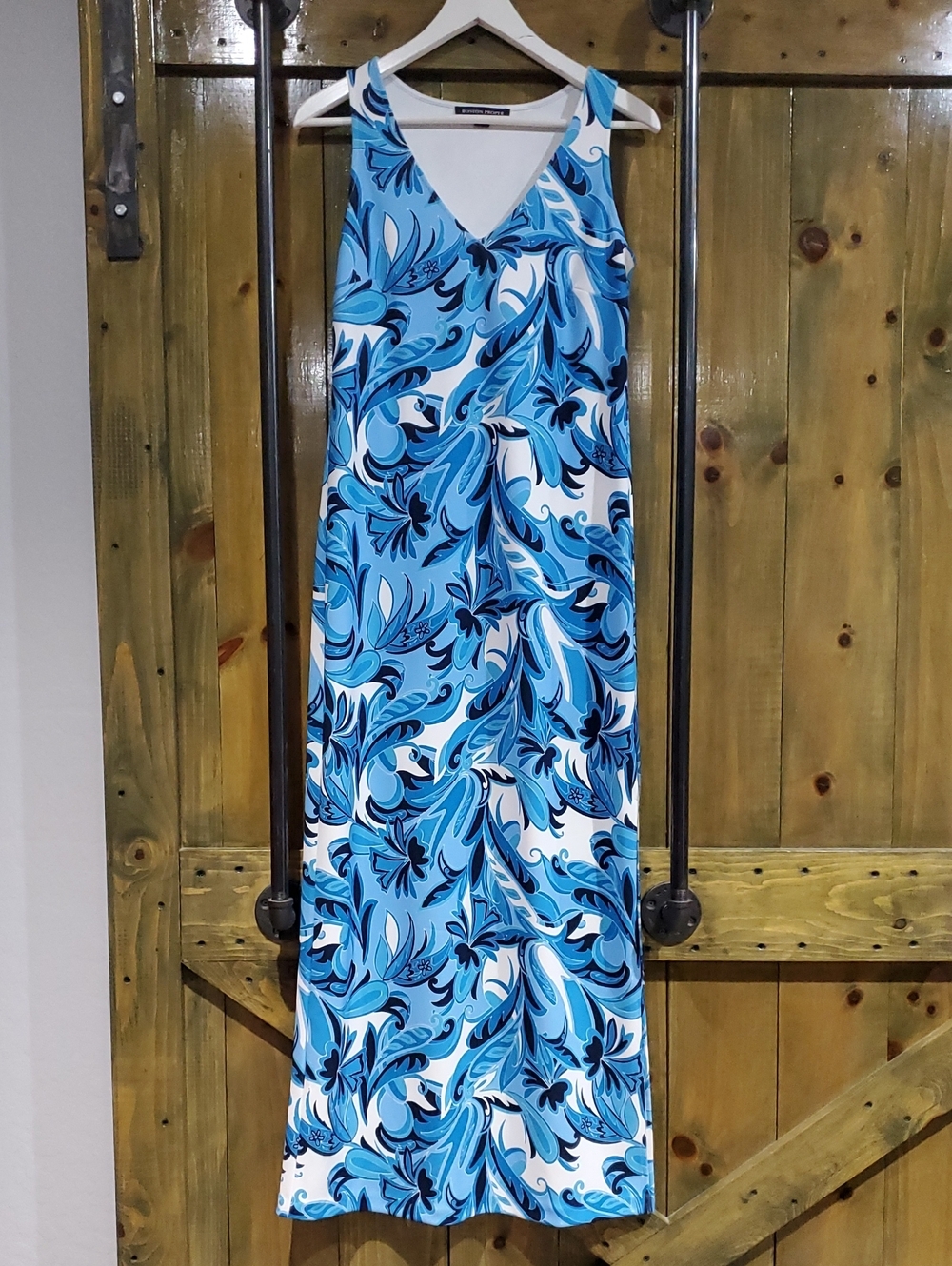 Blue & White Floral Maxi Dress Resort Vacay Coastal Wedding Sunday Funday